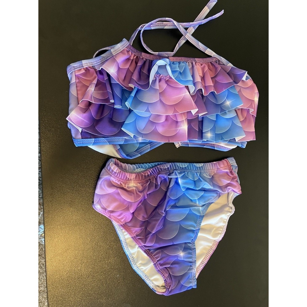 Shepretty Bikini Girls Size 10 Purple NEW Mermaid Fish Scale Ruffle Two Piece